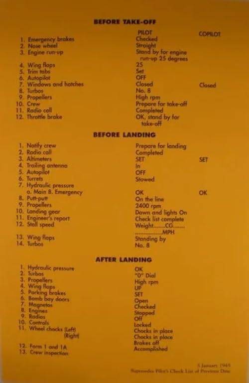B-29 Superfortress Check List E52742