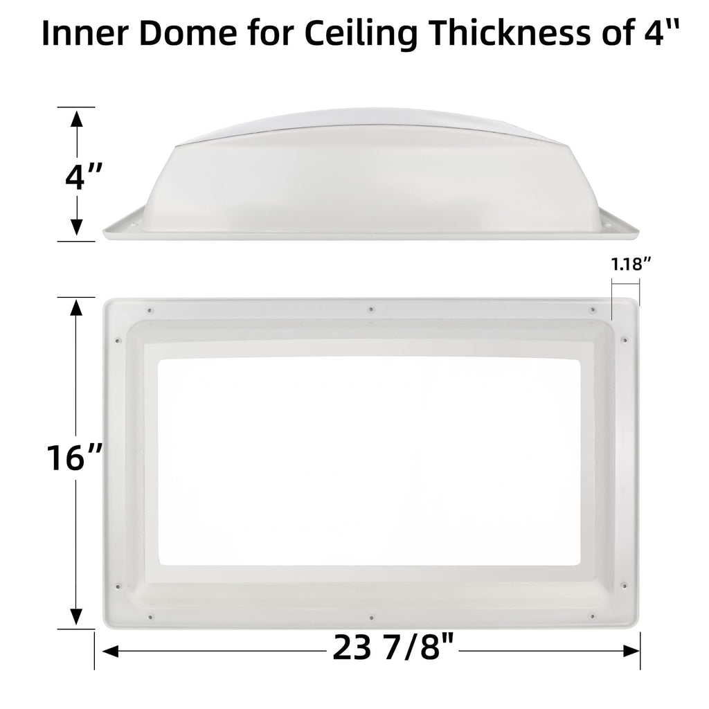 18" x 26" RV Shower Skylight Cover Outer Dome with Inner Dome and Sealant, White A757