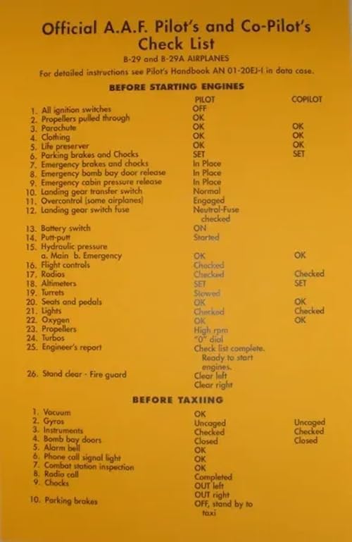 B-29 Superfortress Check List E52742