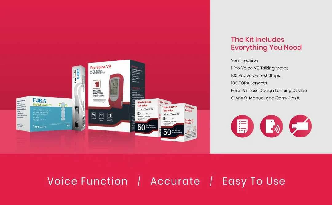 Talking Glucometer Diabetes Testing Kit with 100 Test Strips and 100 Lancets N356