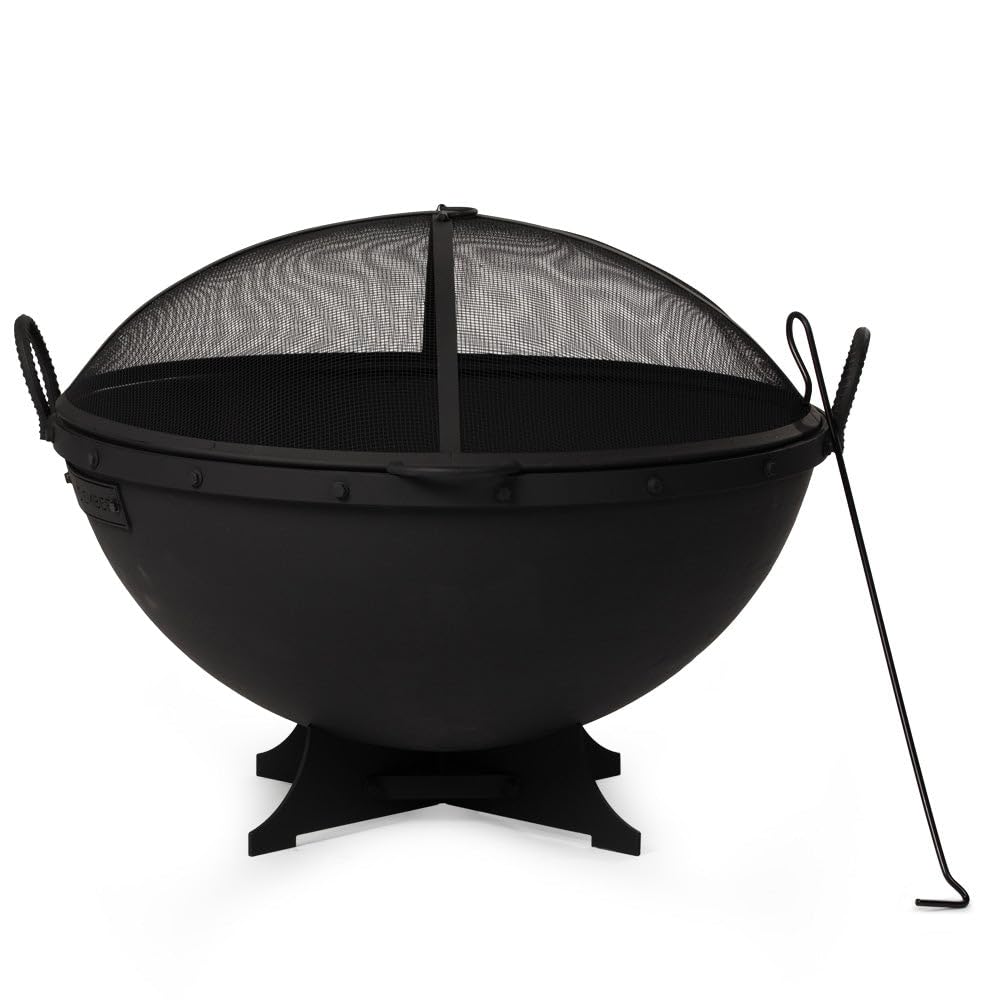 32in Cast Iron Wood Burning Fire Pit with Screen and Poker O2847