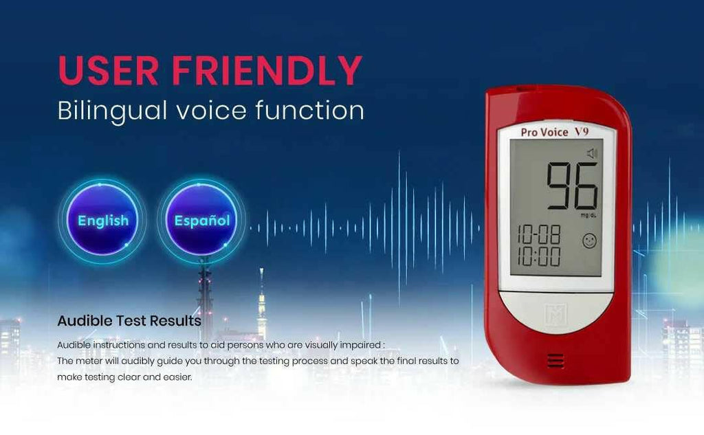 Talking Glucometer Diabetes Testing Kit with 100 Test Strips and 100 Lancets N356