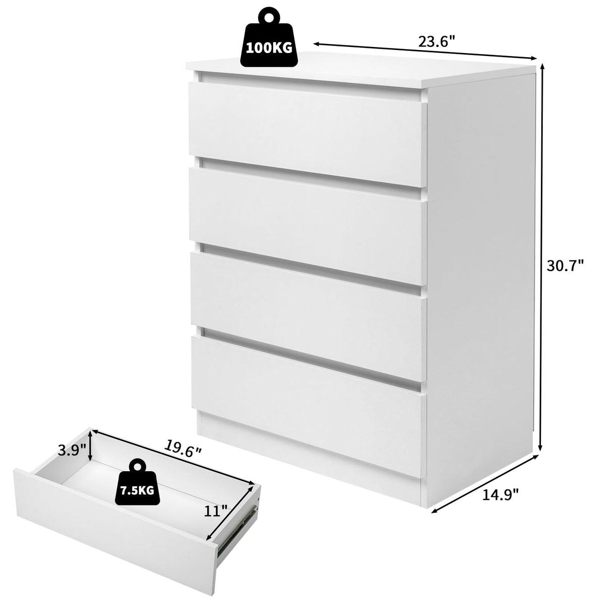 White 4 Drawer Dresser D87696