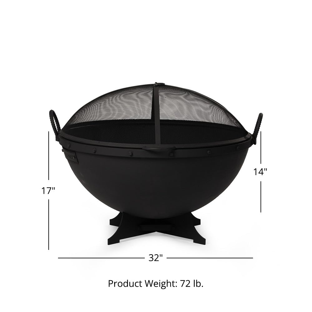 32in Cast Iron Wood Burning Fire Pit with Screen and Poker O2847