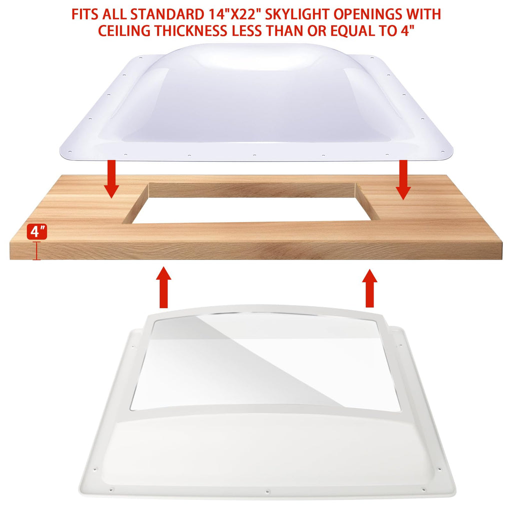 18" x 26" RV Shower Skylight Cover Outer Dome with Inner Dome and Sealant, White A757