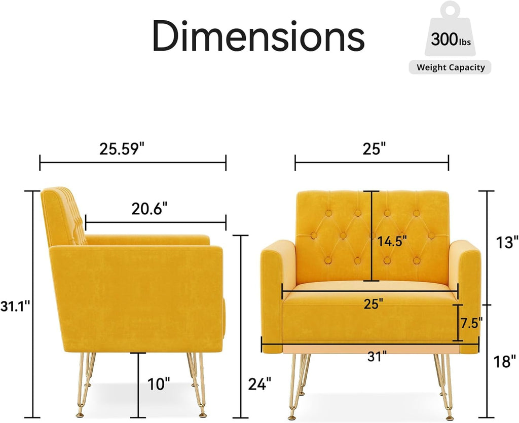 Velvet Single Sofa Chair with Tufted Back and Metal Legs Y94053