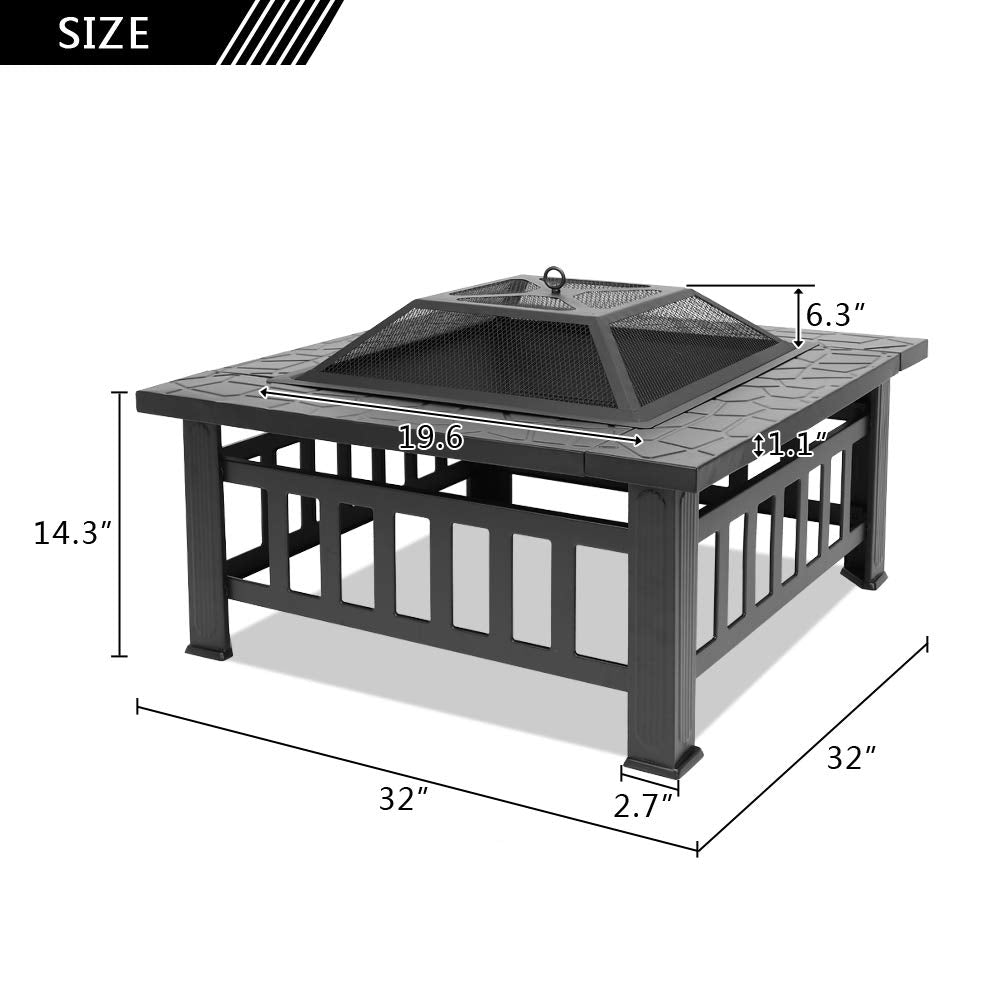 Portable Iron Wood Burning Fire Pit with Mesh Screen Lid M487