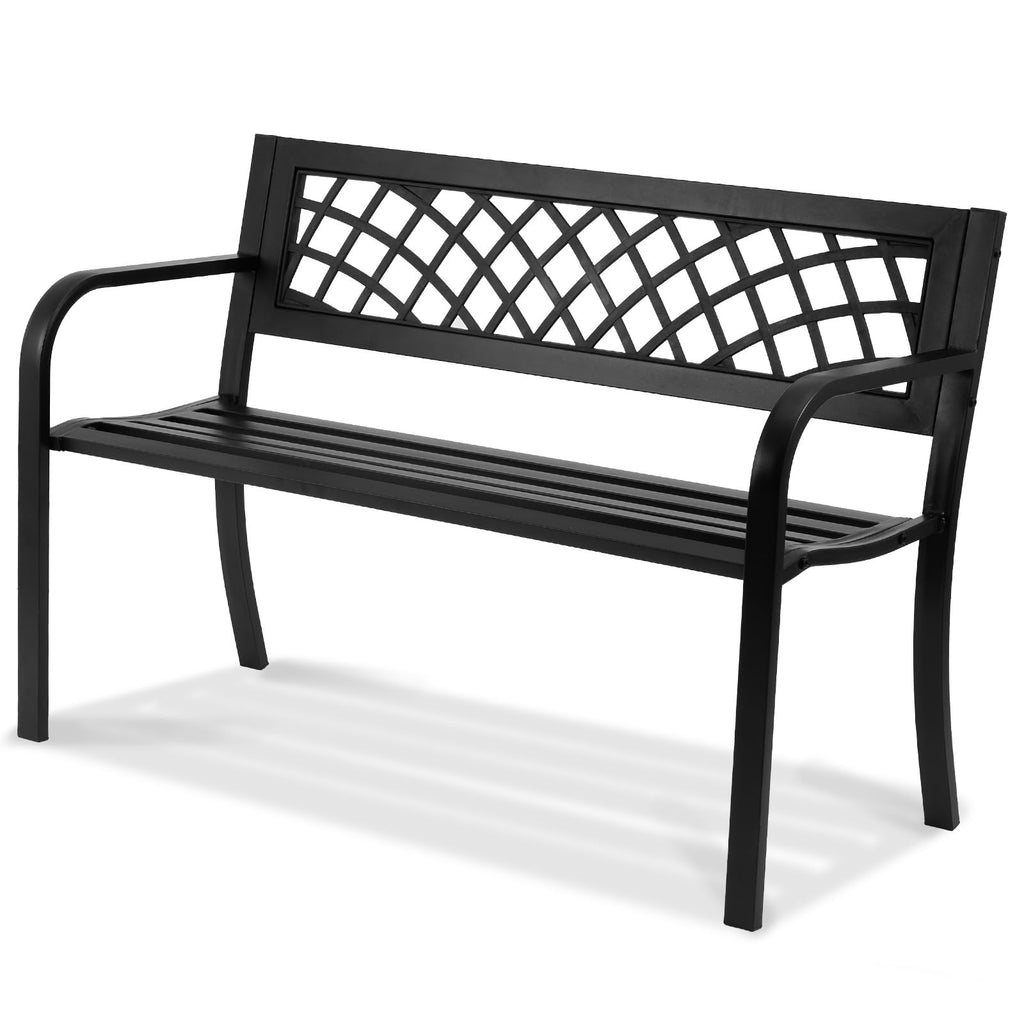46" Iron Steel Frame Garden Bench with Mesh Pattern and Plastic Backrest E88833