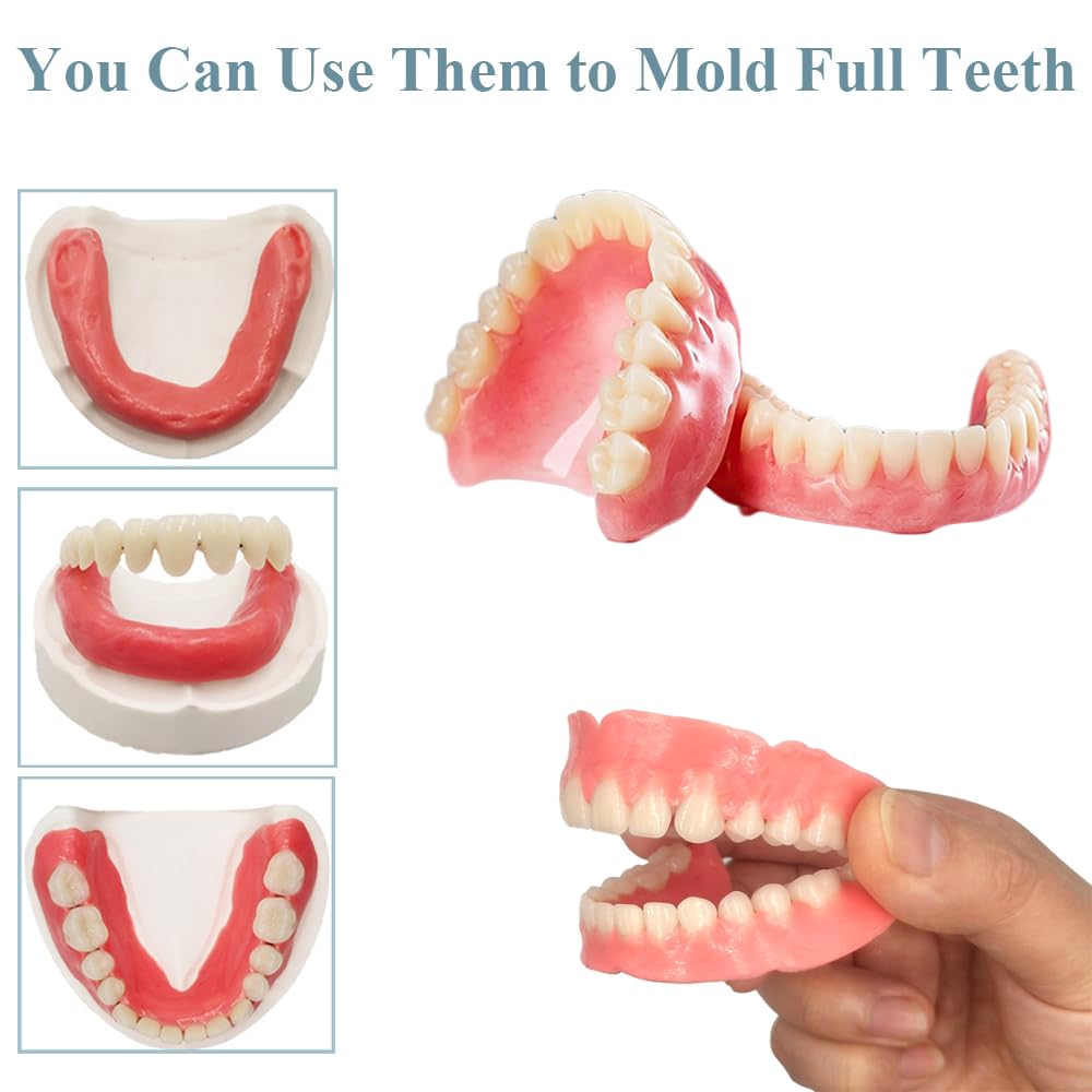 DIY Denture Complete Kit with Impression Material, Gum Material, Components for Top and Bottom Full or Partial Dentures R406238