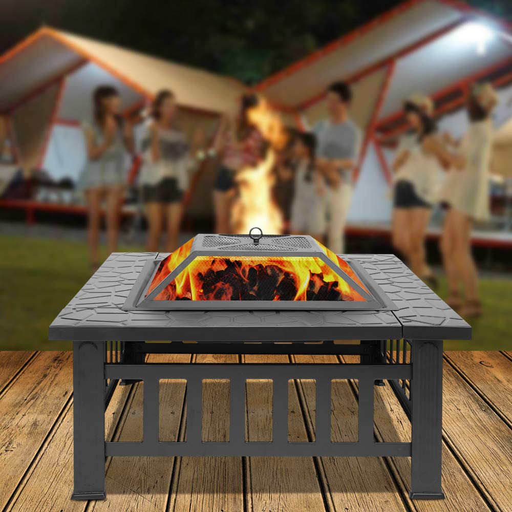 Portable Iron Wood Burning Fire Pit with Mesh Screen Lid M487