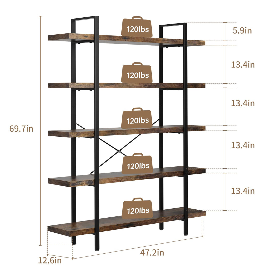 5 Tier Rustic Open Bookshelf C10724