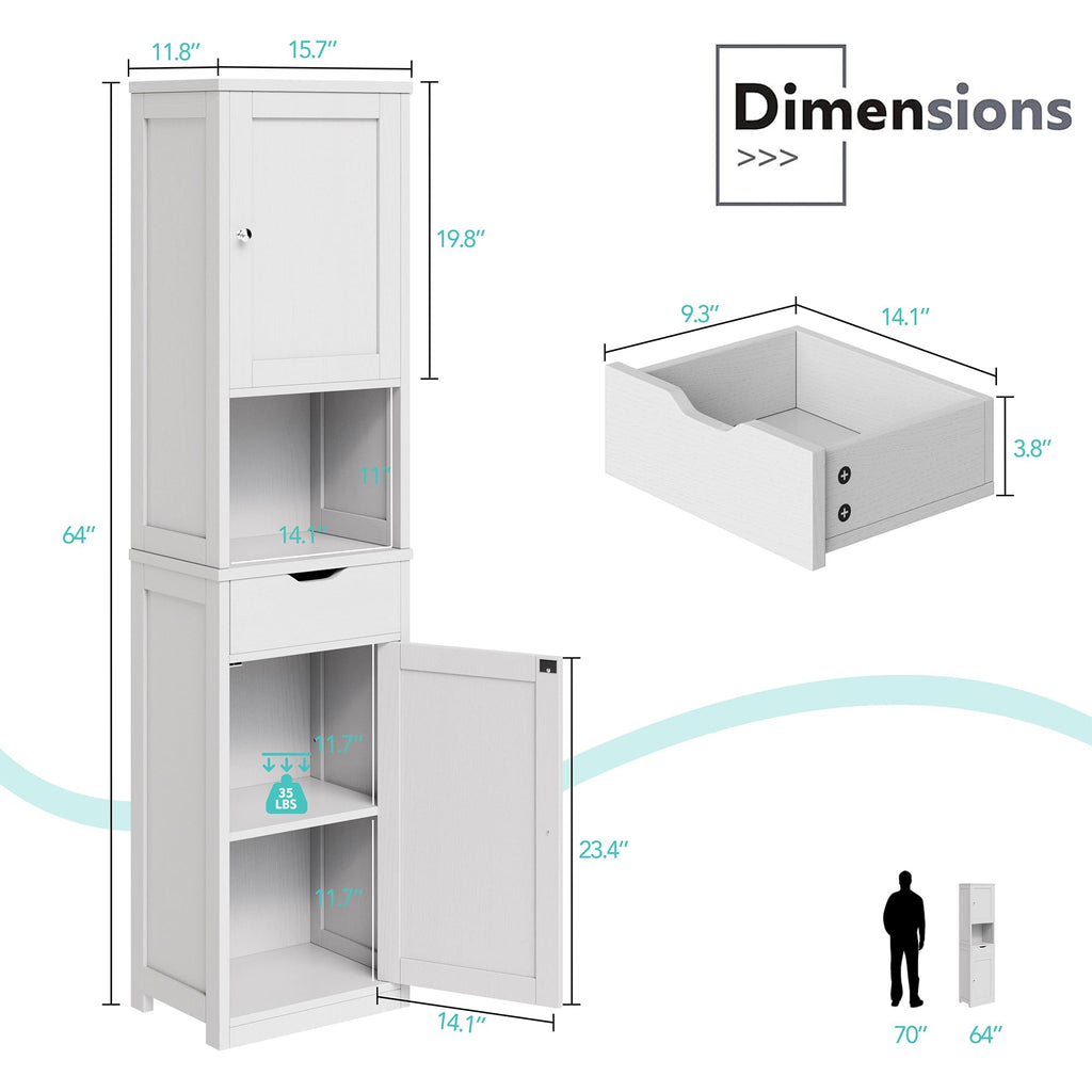 Tall Narrow Bathroom Storage Cabinet with Adjustable Shelves, White K572797