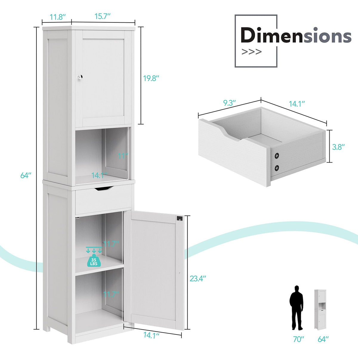 Tall Narrow Bathroom Storage Cabinet with Adjustable Shelves, White K572797