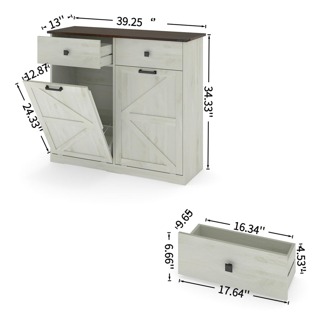 White Double 10 Gallon Tilt Out Trash Can Cabinet B991535