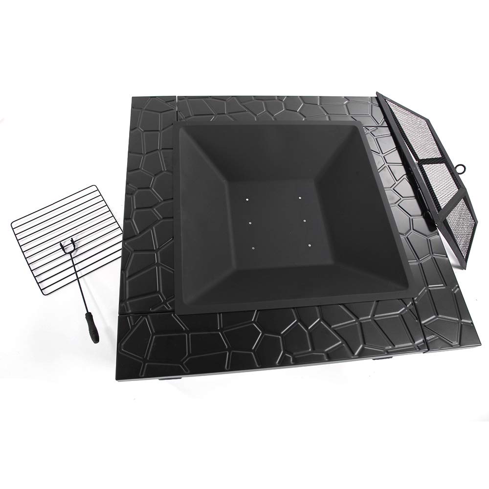 Portable Iron Wood Burning Fire Pit with Mesh Screen Lid M487