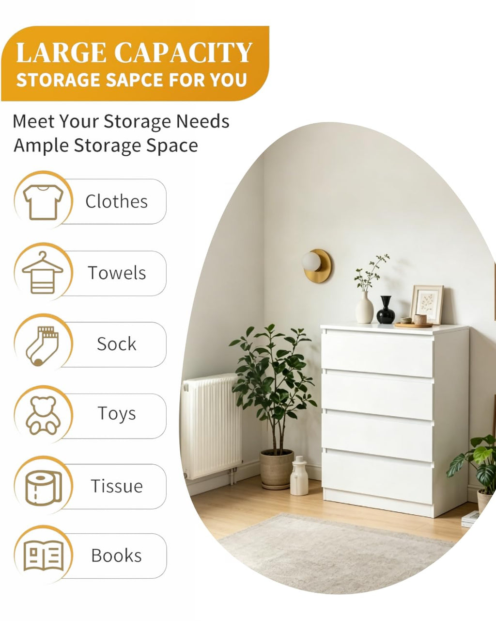 White 4 Drawer Dresser D87696