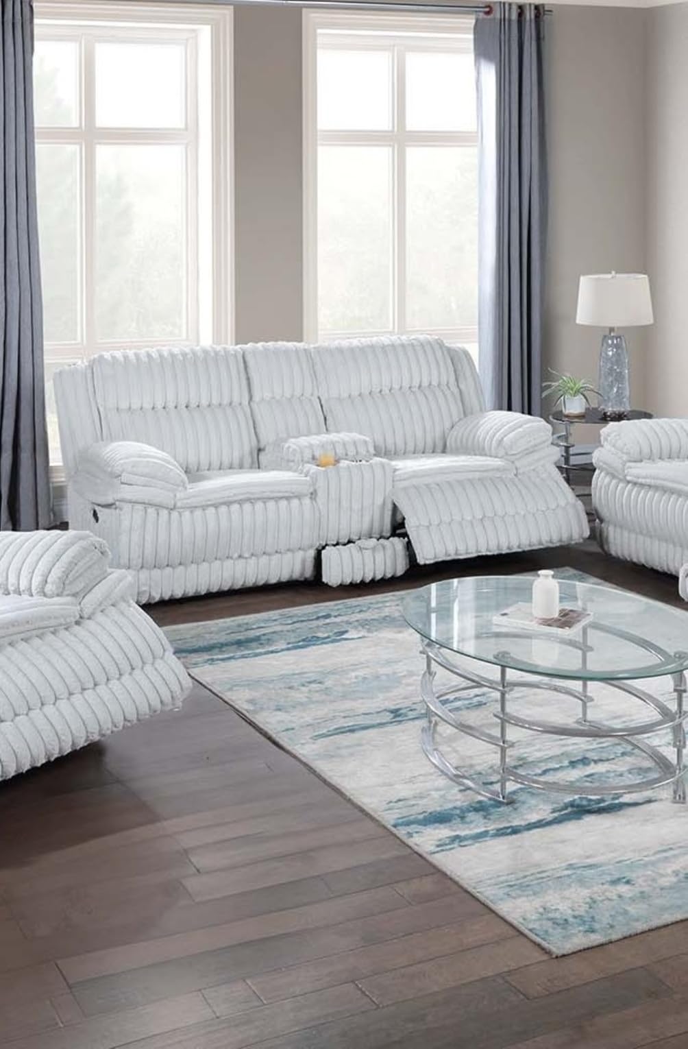Light Gray Corduroy Loveseat Recliner with Console Drawer U4000