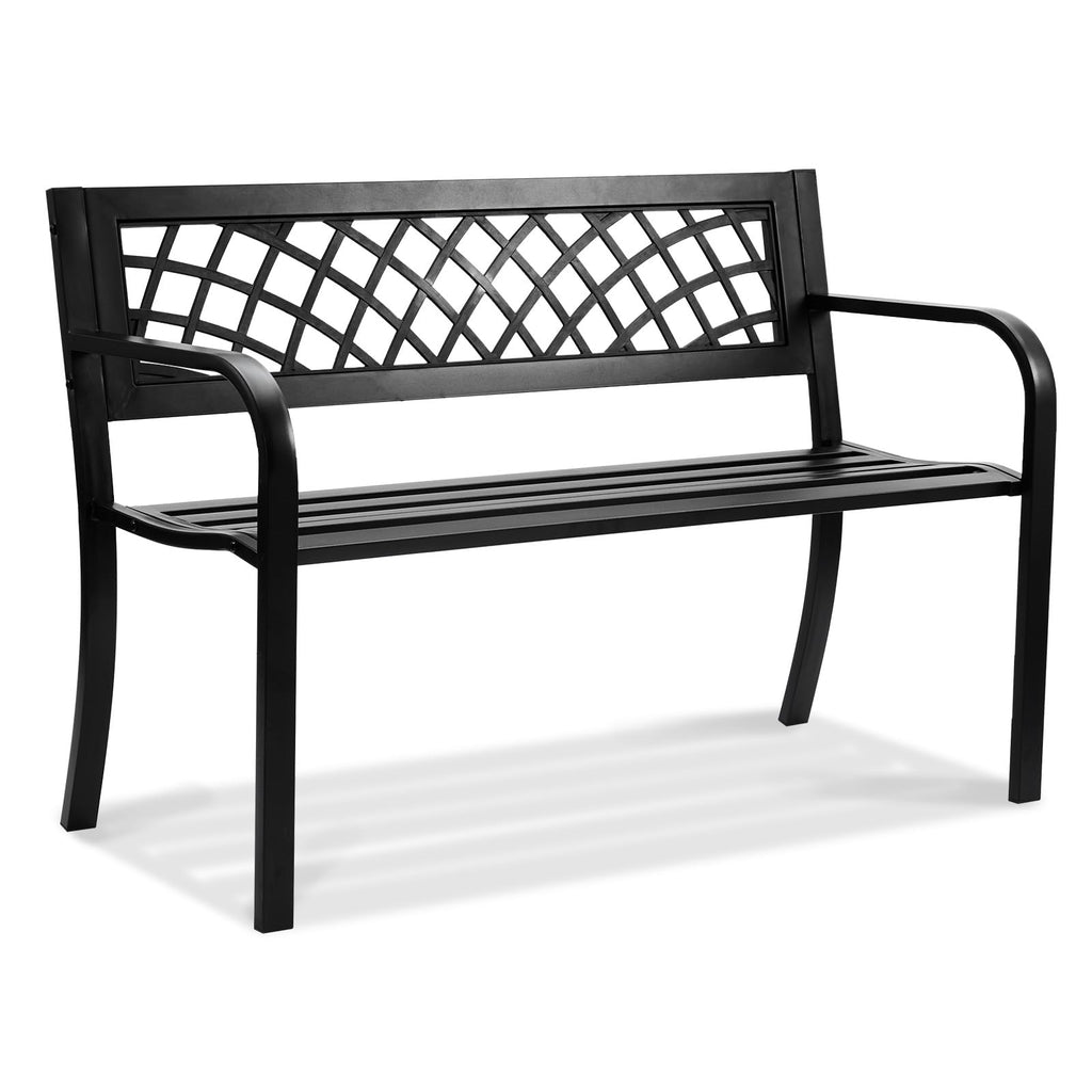 46" Iron Steel Frame Garden Bench with Mesh Pattern and Plastic Backrest E88833