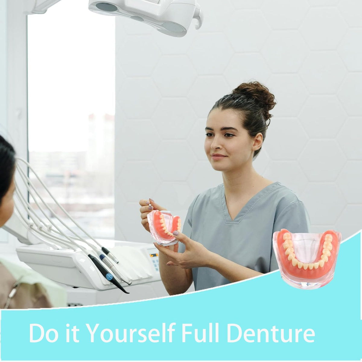 DIY Denture Complete Kit with Impression Material, Gum Material, Components for Top and Bottom Full or Partial Dentures R406238
