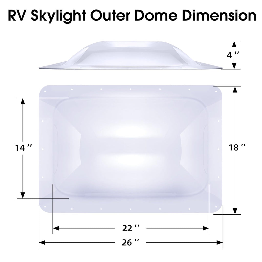 18" x 26" RV Shower Skylight Cover Outer Dome with Inner Dome and Sealant, White A757
