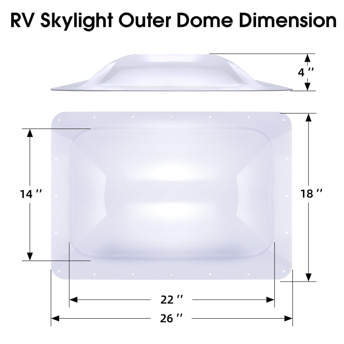 18" x 26" RV Shower Skylight Cover Outer Dome with Inner Dome and Sealant, White A757
