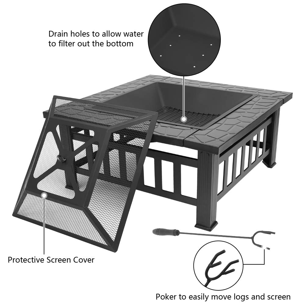 Portable Iron Wood Burning Fire Pit with Mesh Screen Lid M487