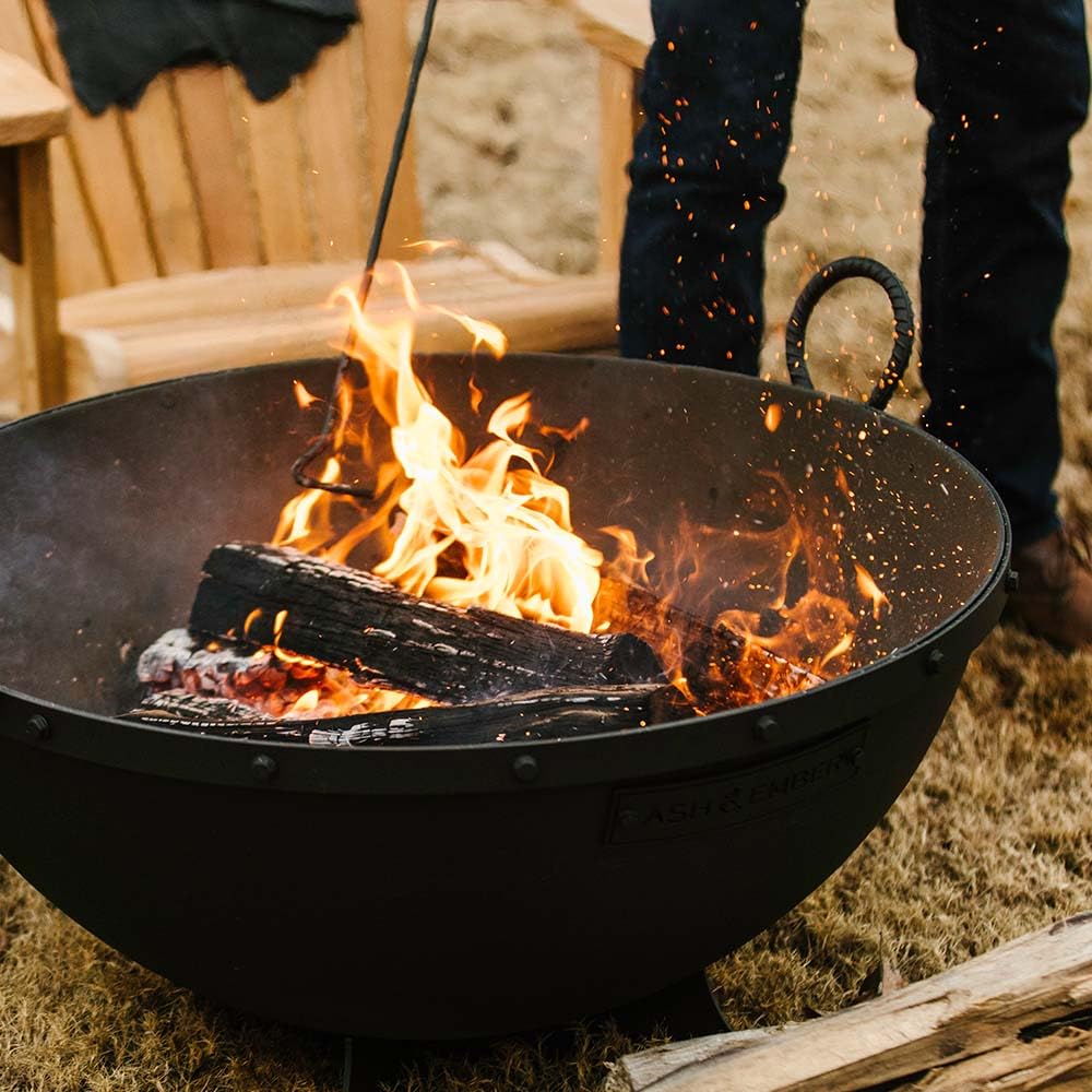 32in Cast Iron Wood Burning Fire Pit with Screen and Poker O2847