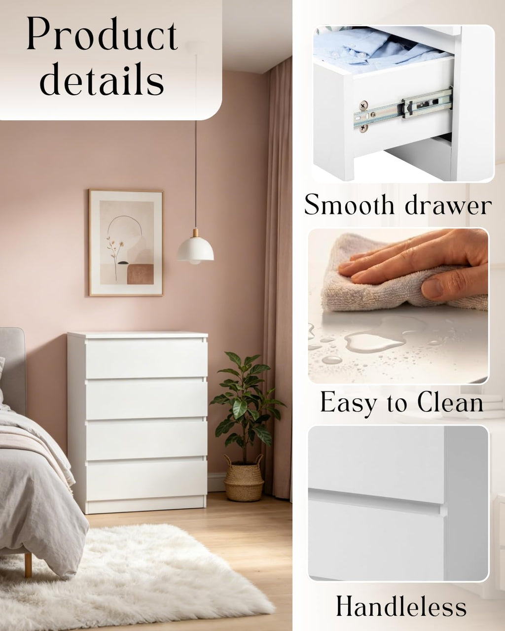 White 4 Drawer Dresser D87696