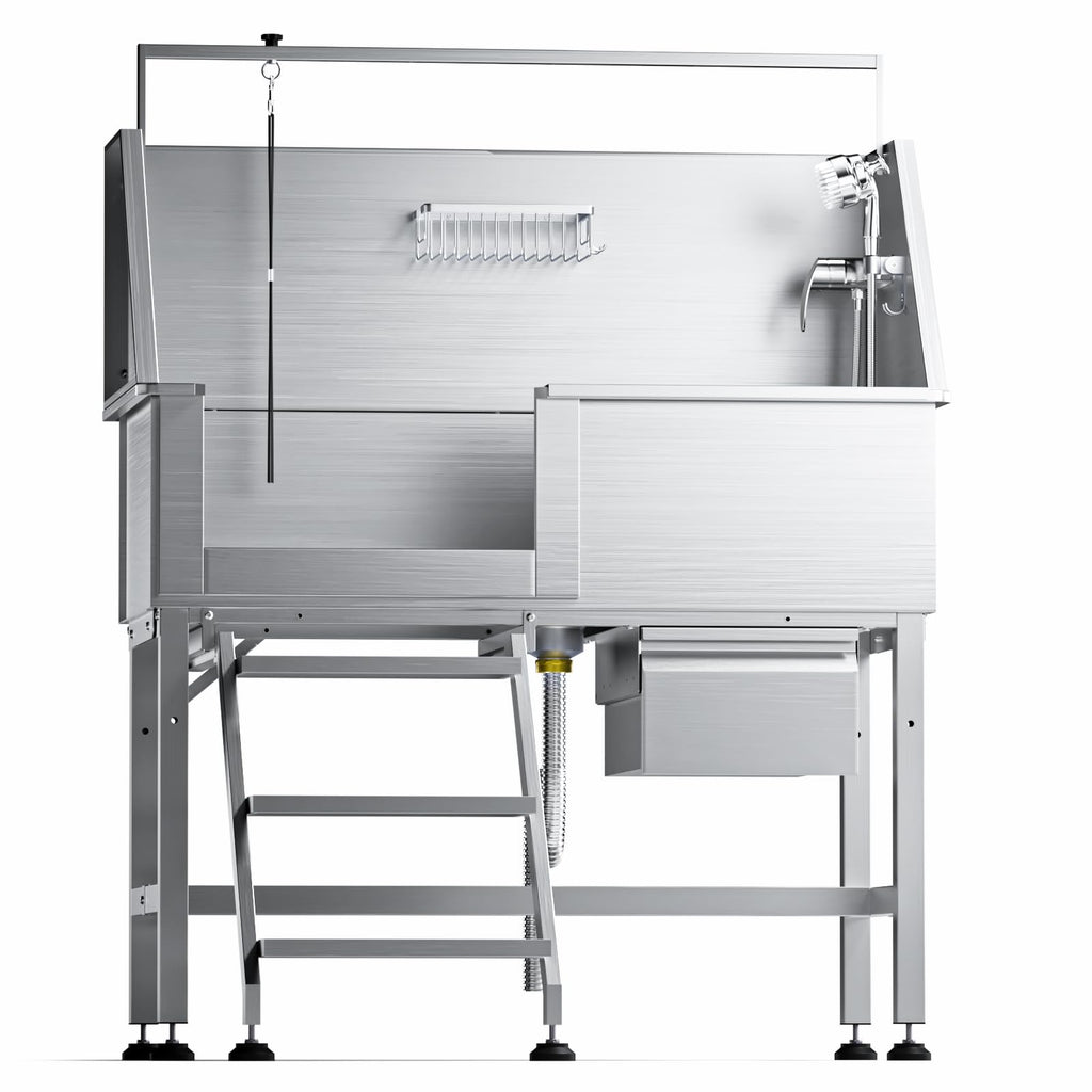 46" Stainless Steel Dog Washing Station with Removable Left Ramp & Storage Drawer G9452