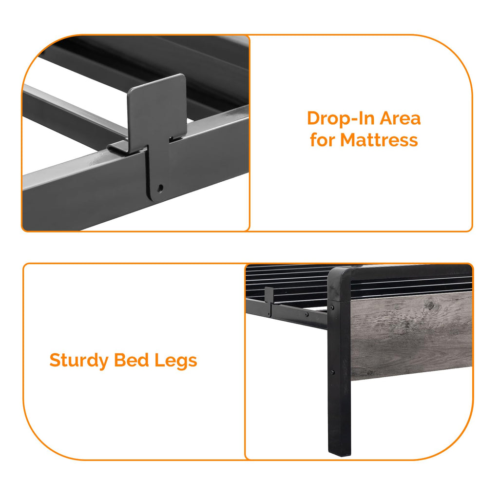 Twin Bed Frame Set of 2 with LED Headboard and USB Charging Station B76985