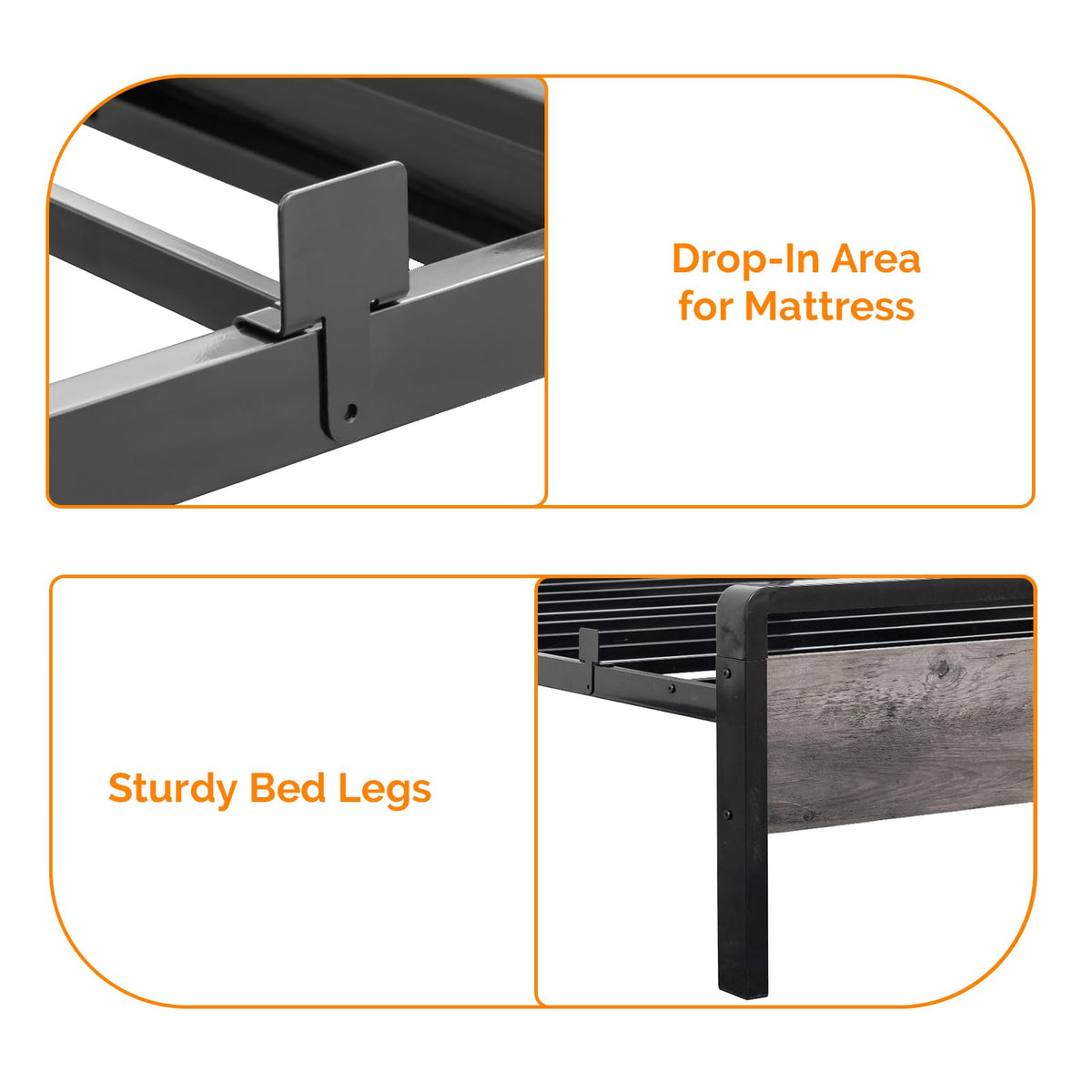 Twin Bed Frame Set of 2 with LED Headboard and USB Charging Station B76985