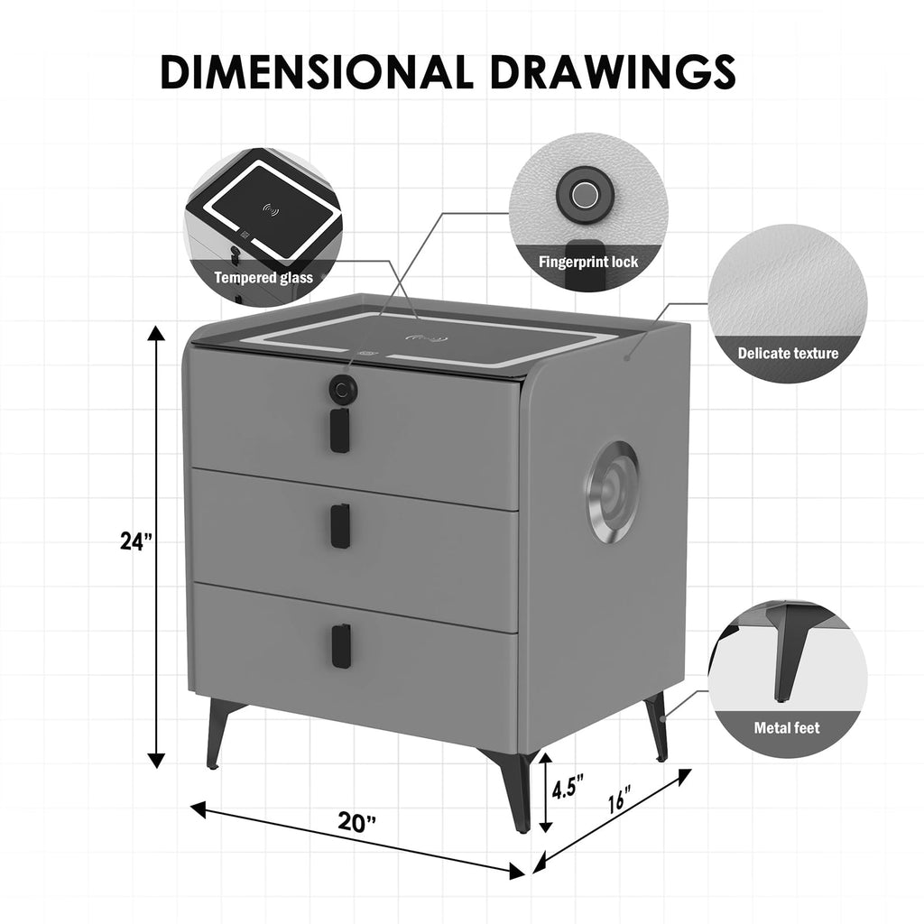 Wireless Charging Fingerprint Lock Nightstand T485969