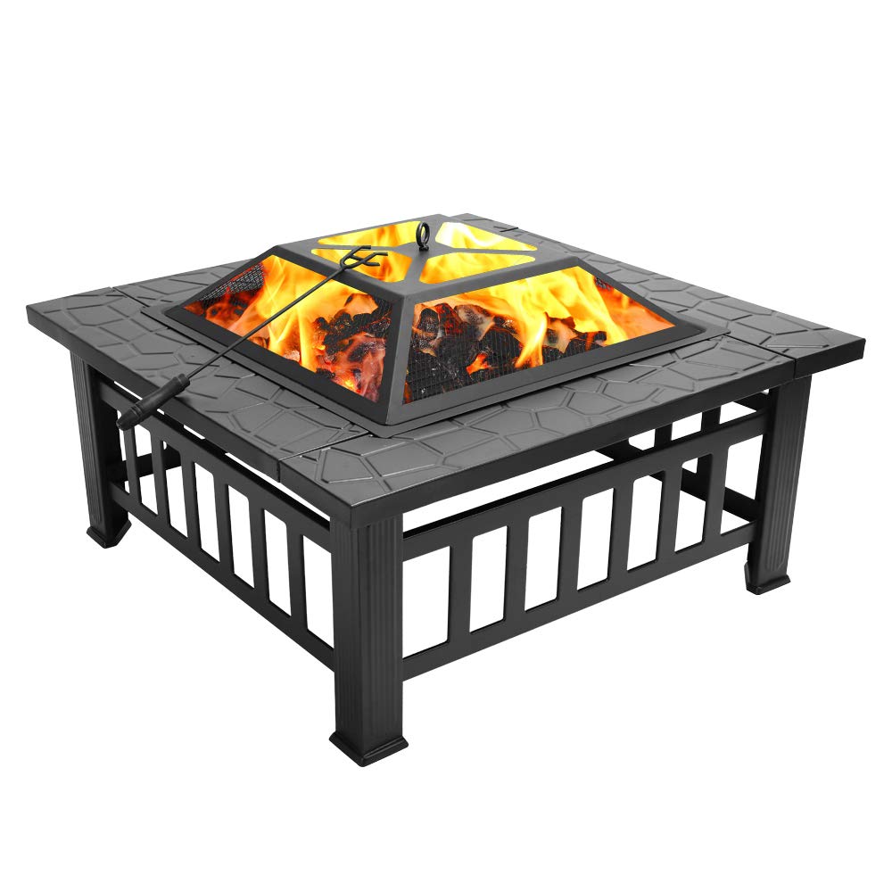 Portable Iron Wood Burning Fire Pit with Mesh Screen Lid M487