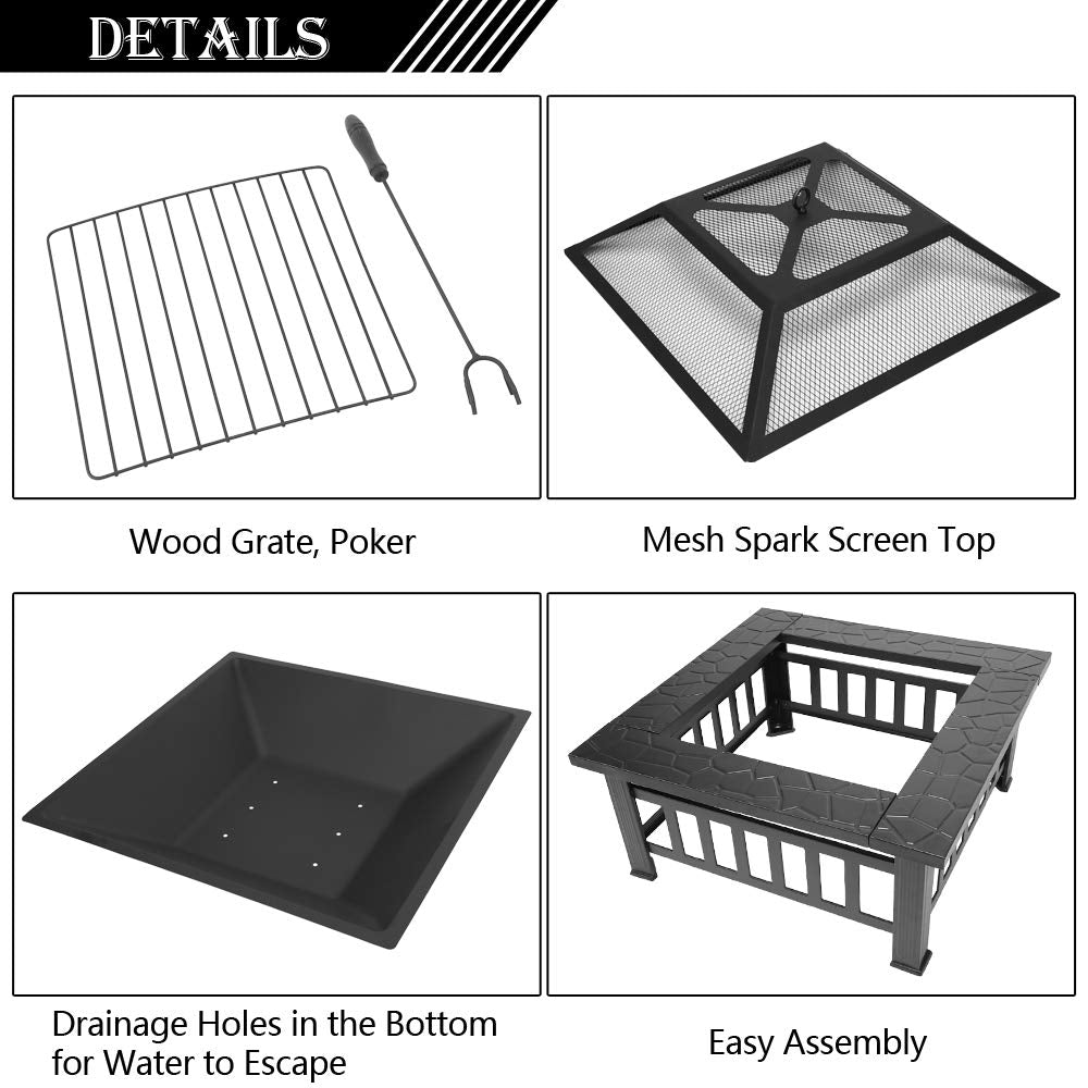 Portable Iron Wood Burning Fire Pit with Mesh Screen Lid M487