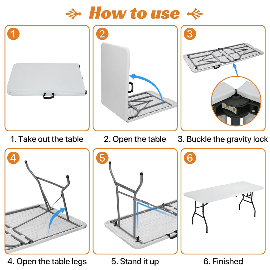 6 ft Heavy Duty Plastic Folding Table Q32867