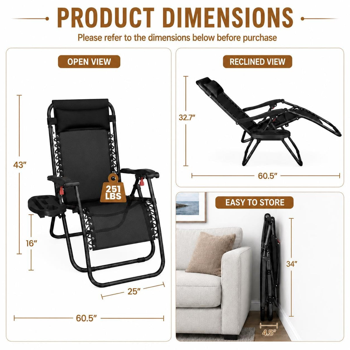 26" Zero Gravity Recliners Set of 2 Dark Black P32050