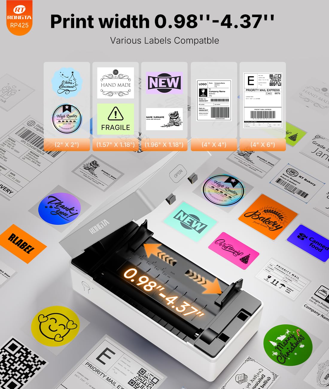 White Bluetooth 4x6 Thermal Label Printer G8964