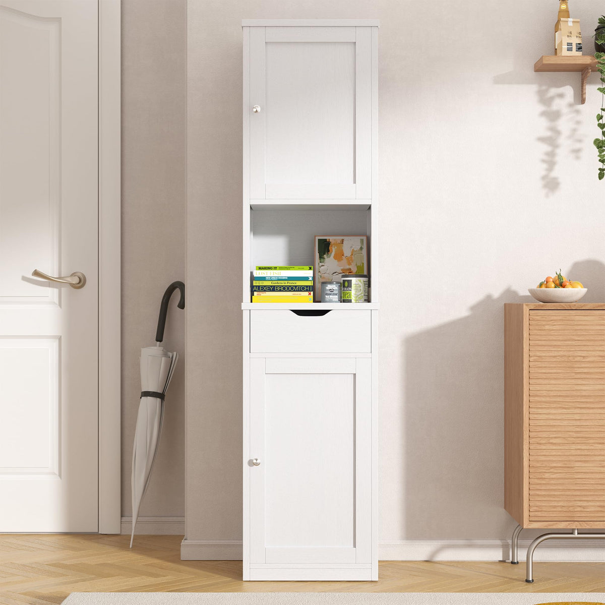 Tall Narrow Bathroom Storage Cabinet with Adjustable Shelves, White K572797