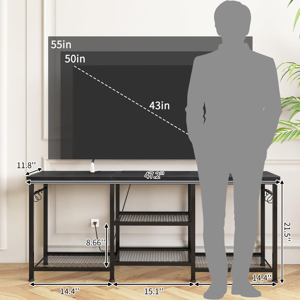 Black TV Stand with Outlets Q16153