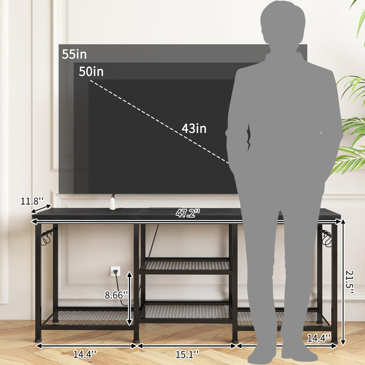Black TV Stand with Outlets Q16153