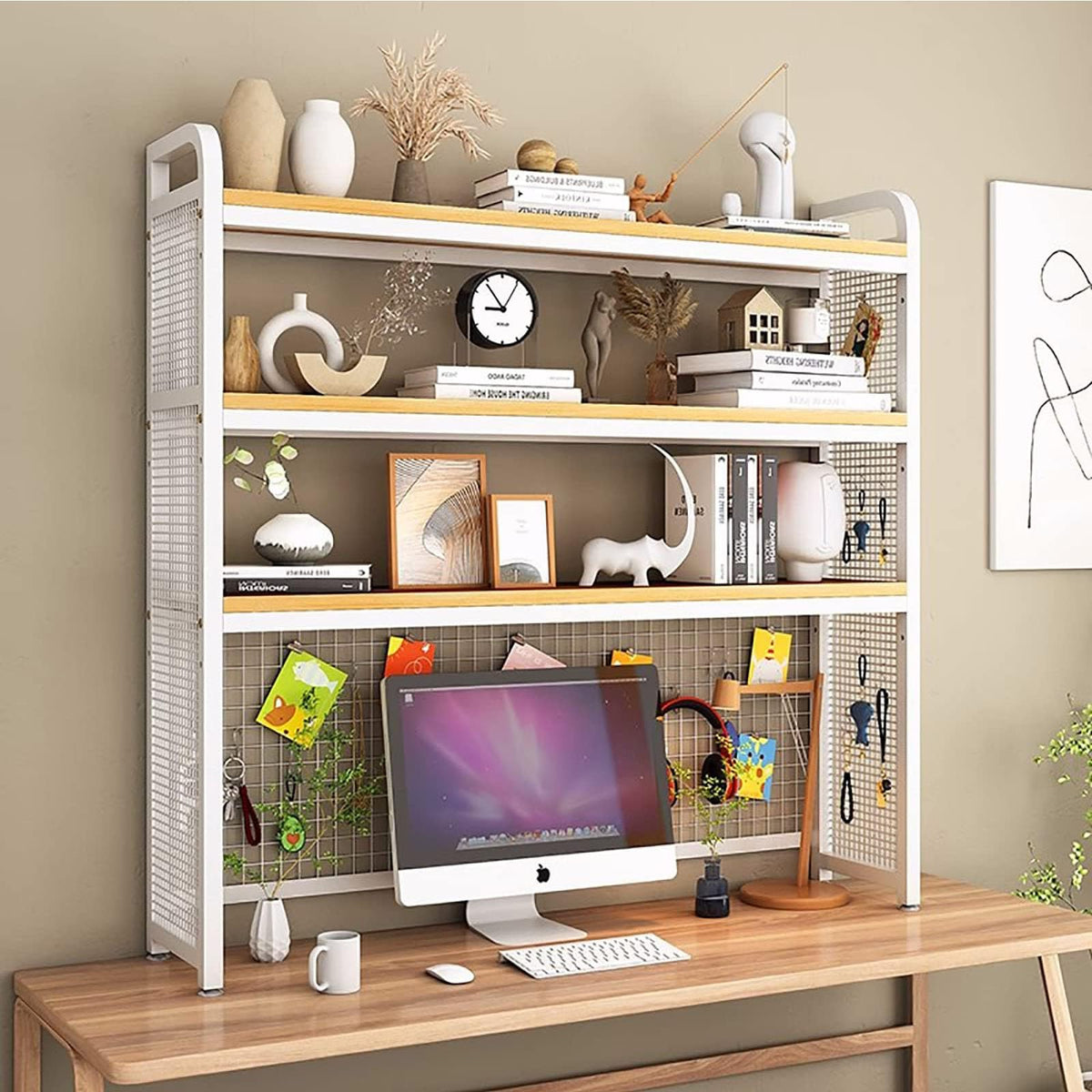 3-Tier Adjustable White Wooden Desktop Bookshelf V725927