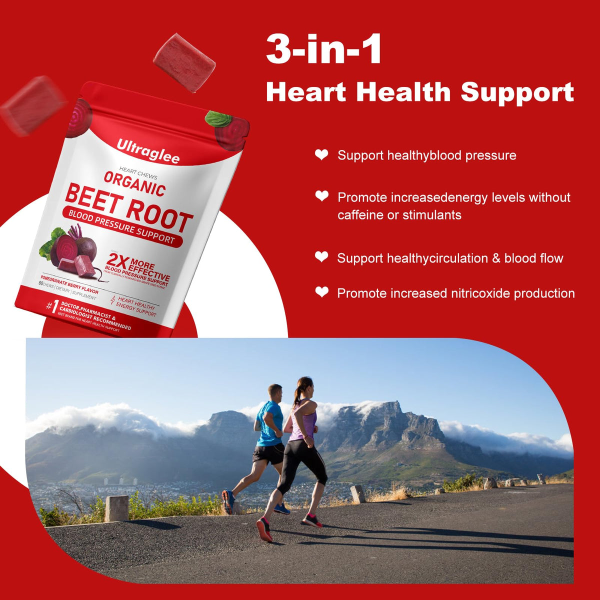 Beet Root Chewable Nitric Oxide Support Soft Chews 60 Pomegranate Berry Flavor D688