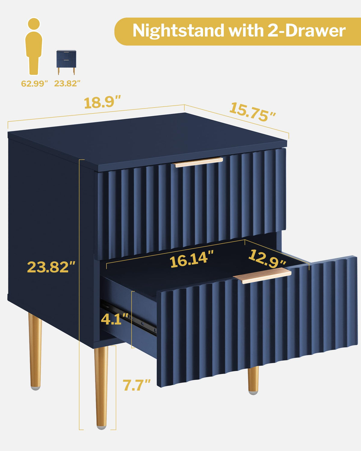 Glossy Nightstand Set of 2 with Drawers H2075