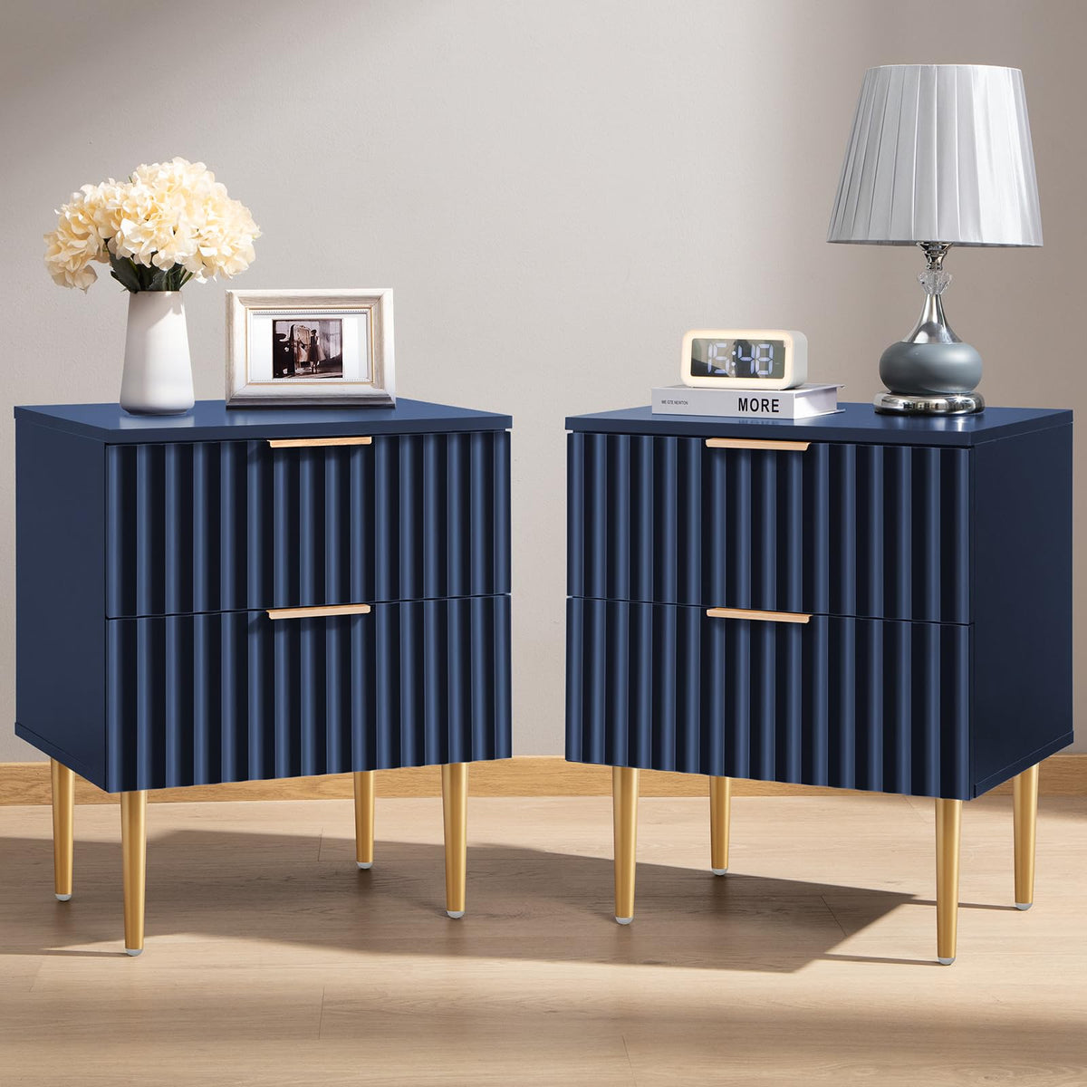 Glossy Nightstand Set of 2 with Drawers H2075