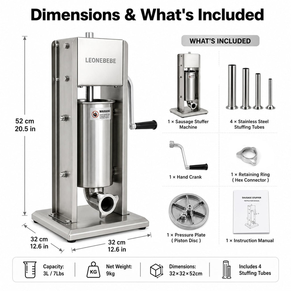 Stainless Steel 7Lbs/3L Vertical Sausage Stuffer X907206