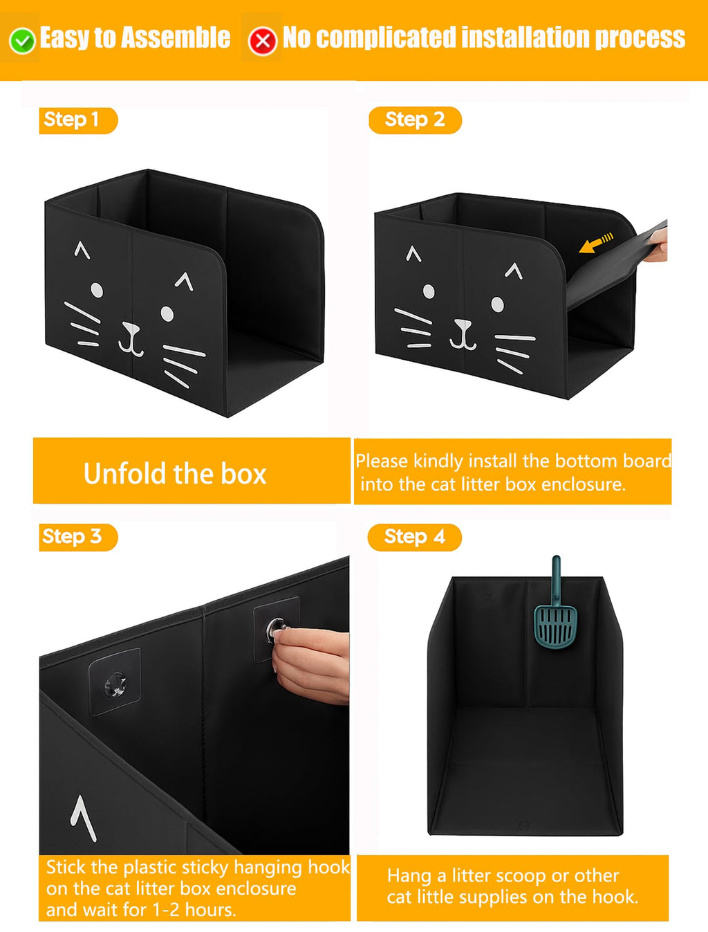 Black Waterproof Cat Litter Box Enclosure with Removable Mat A494