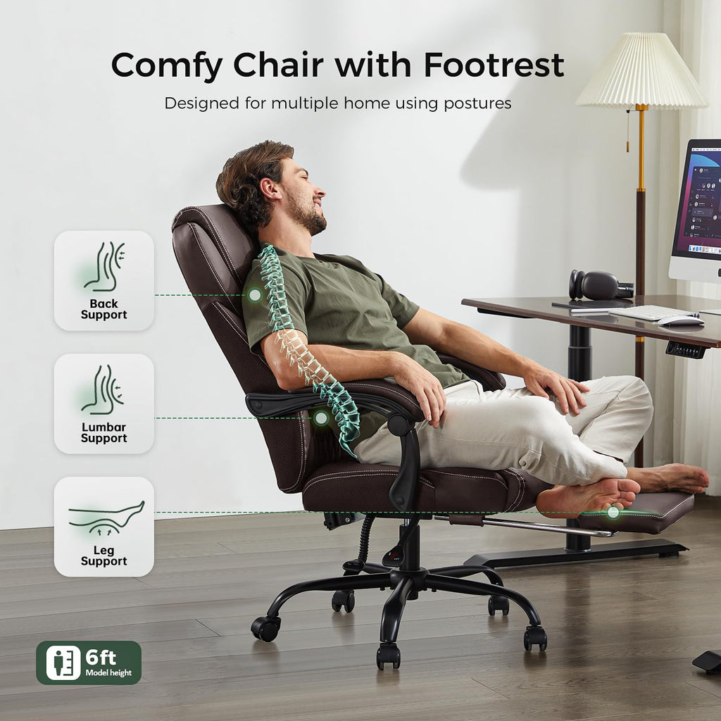Big and Tall Office Chair with Footrest, Lumbar Support, Brown R444297