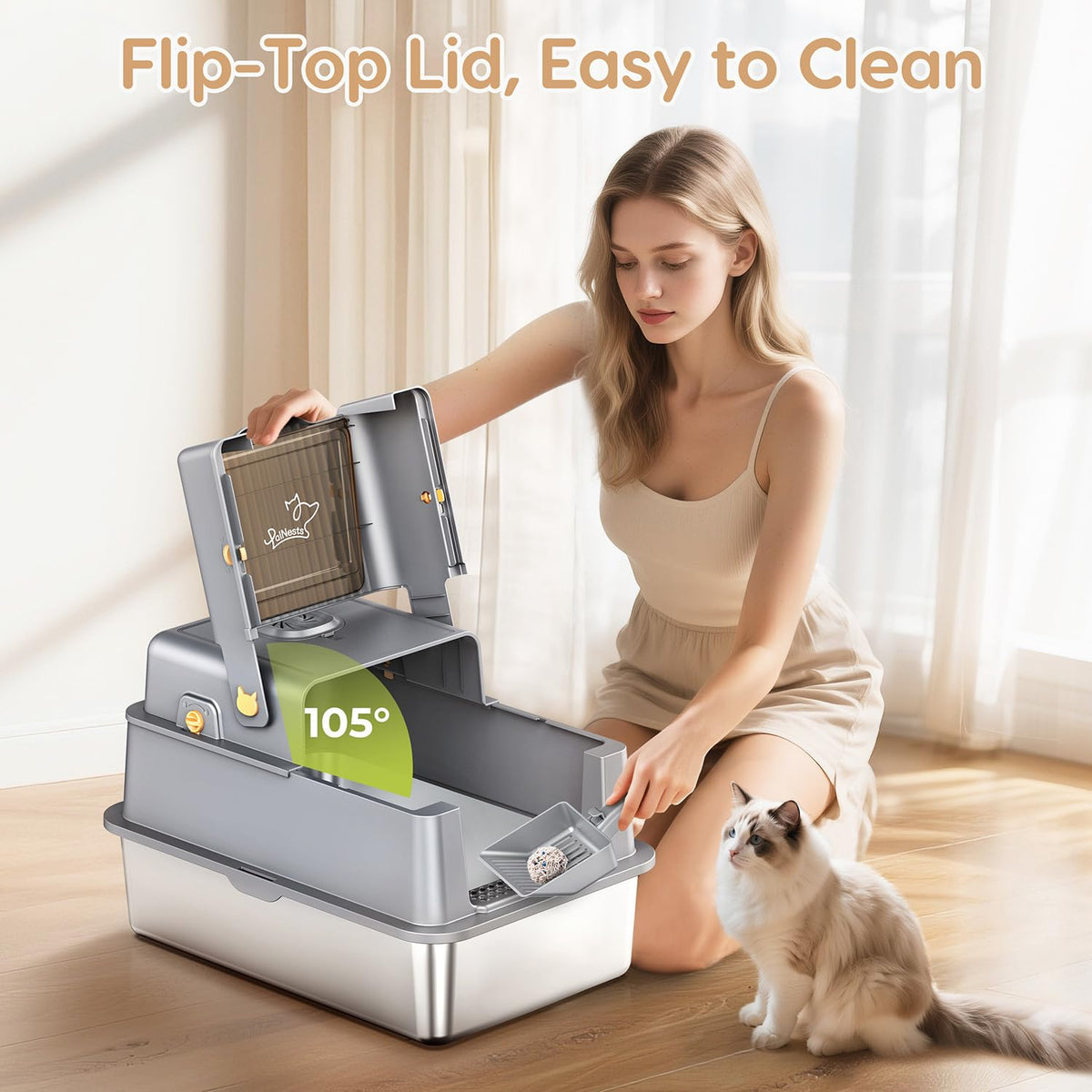 Stainless Steel Litter Box with Lid O2367