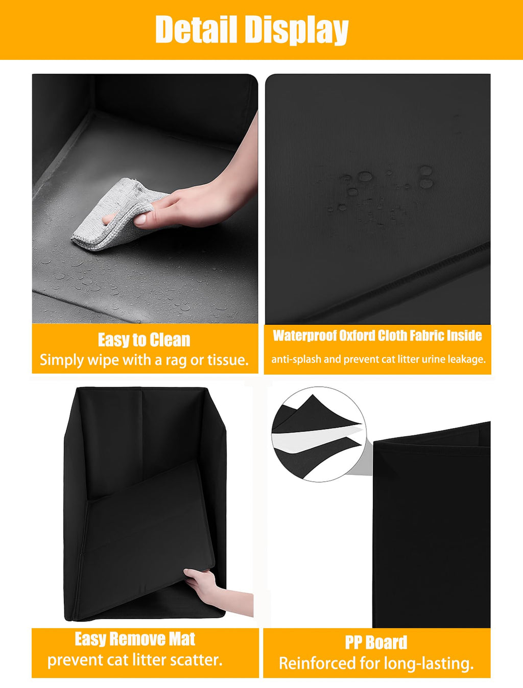 Black Waterproof Cat Litter Box Enclosure with Removable Mat A494