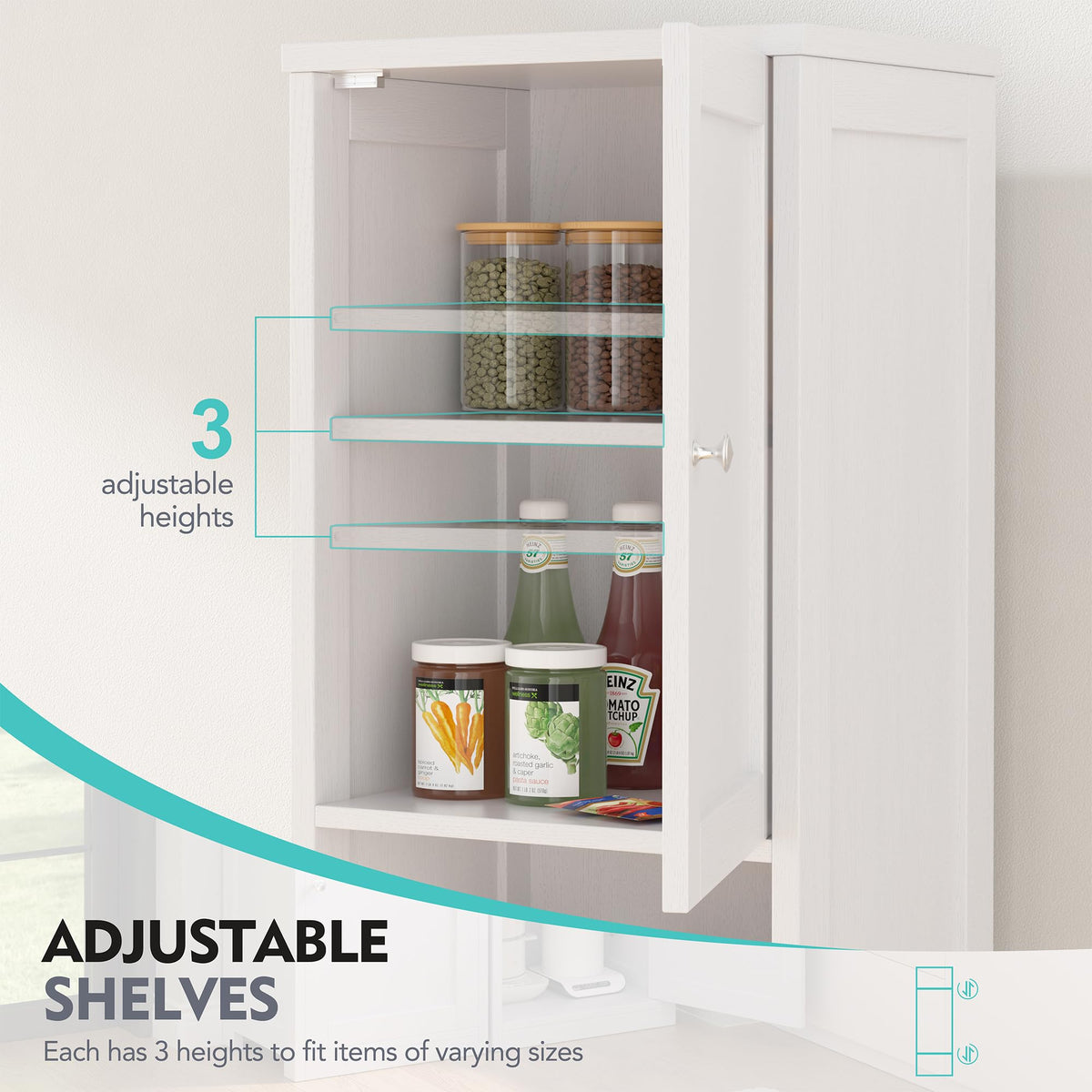 Tall Narrow Bathroom Storage Cabinet with Adjustable Shelves, White K572797